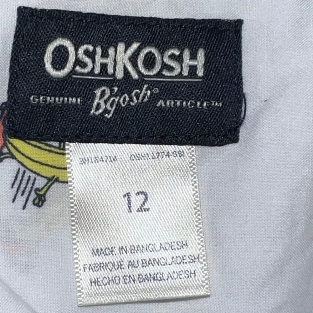 OshKosh B'gosh Boys White Banana Skater Print Long Sleeve Button Up Shirt Siz12